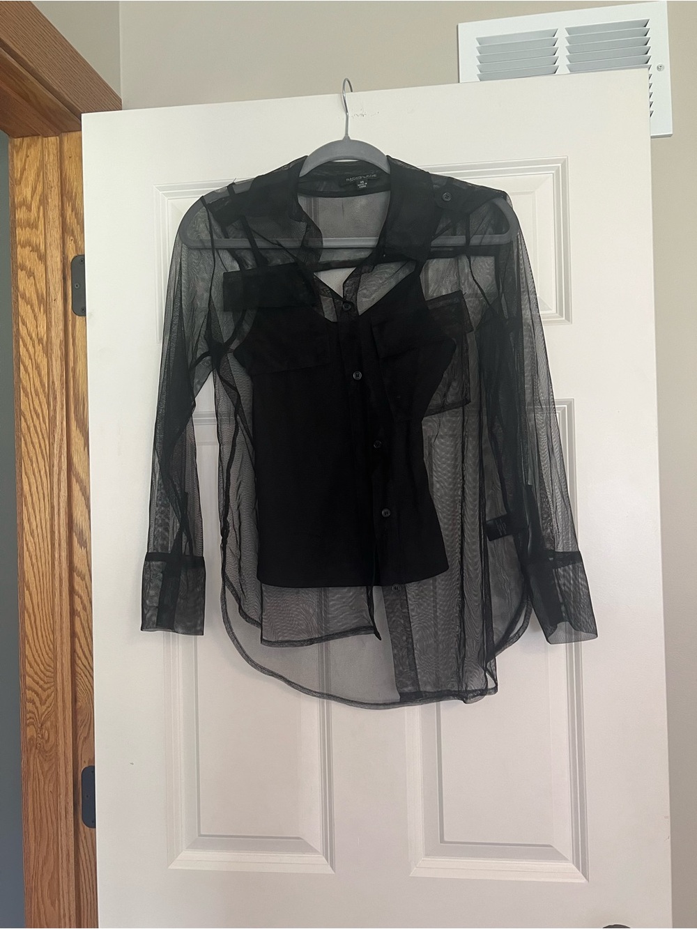 Rachel Zoe Sheer Black Button-Down with Black Cami